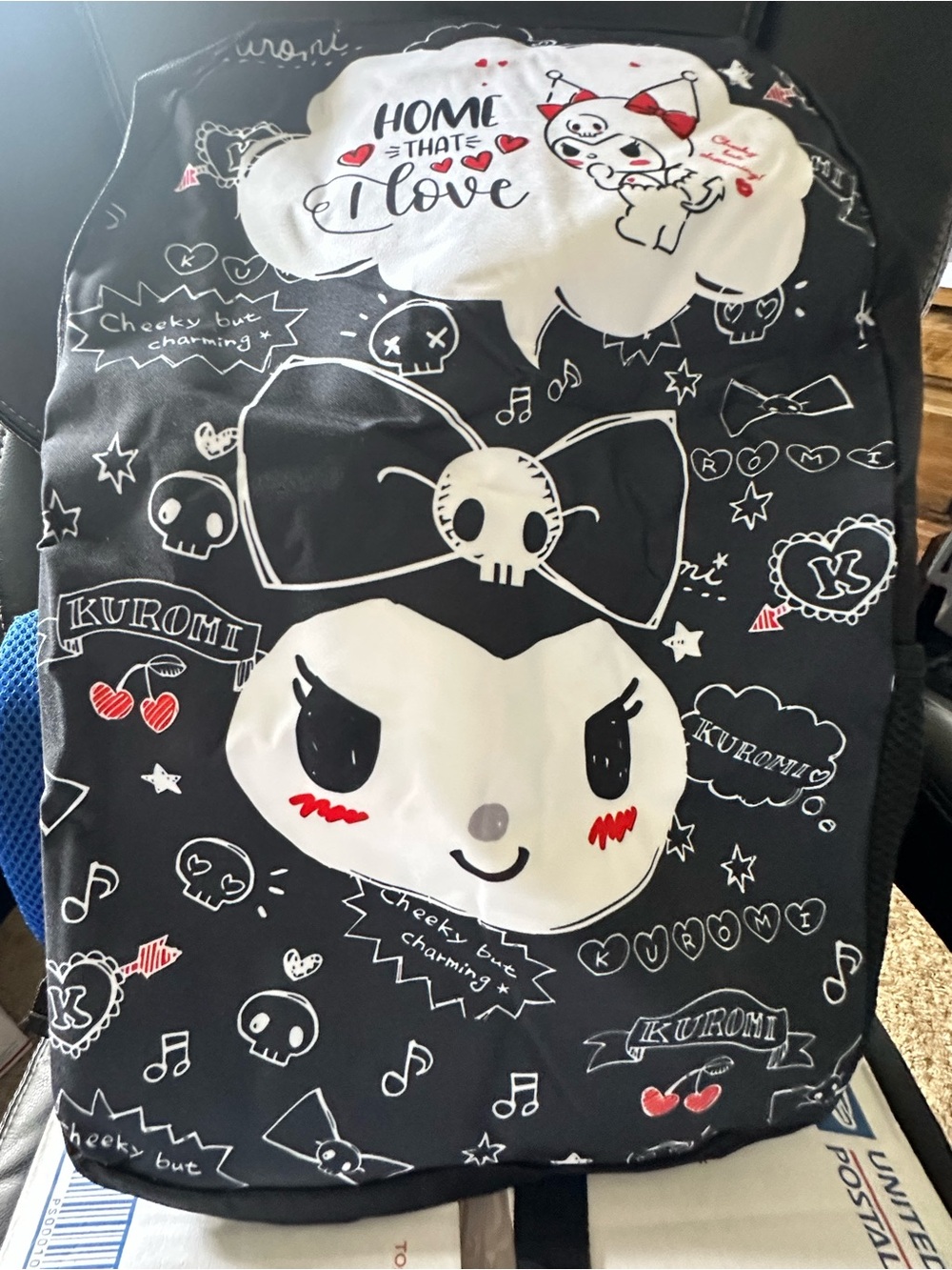 Kuromi Black Character Backpack Cover with White & Red Accents see pics